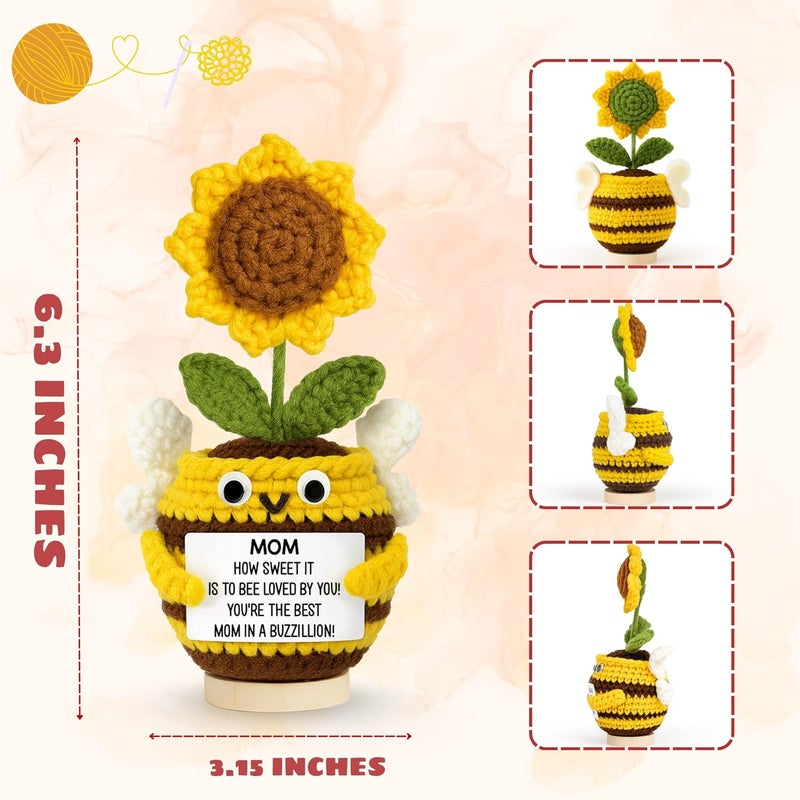 TEEBIM Gifts for Mom from Daughter, Son - Birthday Valentines Day Gifts for Mom, Mama - Sunflower Crochets Gift Ideas for Mother - Emotional Inspirational Positive Support Bee Crochet for Moms - Image 2